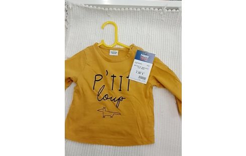 TEE SHIRT ML JAUNE PETIT LOUP 12MOIS