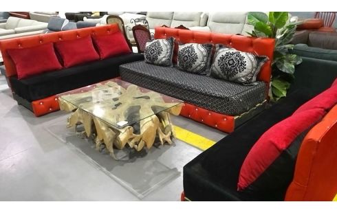 SALON, , BANKJE IMITATIELEER ROOD