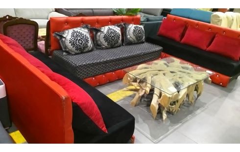 SALON, , BANKJE IMITATIELEER ROOD