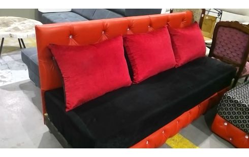 SALON, , BANKJE IMITATIELEER ROOD