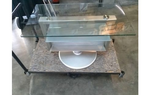 MEUBLE TV PIVOTANT 360° METAL CHROME & VERRE