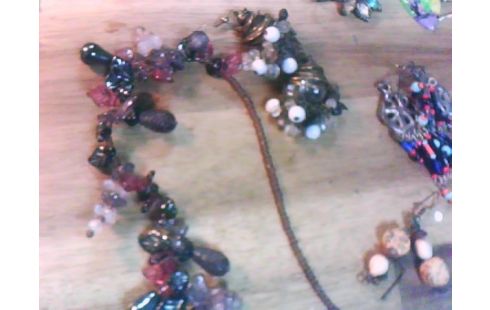 COLLIER DE PERLE MARRON/BLEU