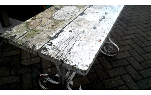 GARTENTISCH MET WEISS SCHMIEDEEISEN, , HOLZ