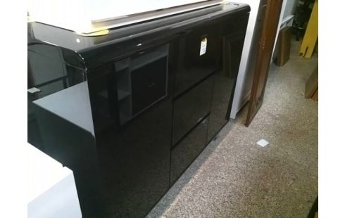 MEUBLE LAQUE NOIR 2 PORTES 3 TIROIRS