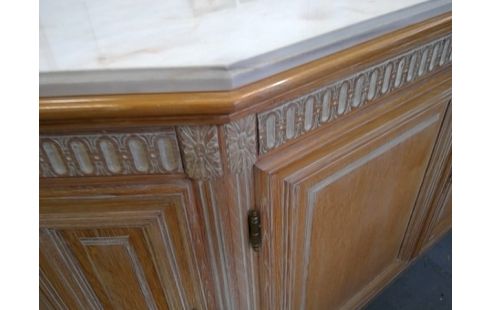 SALLE A MANGER TABLE MARBRE TGM BUFFET MARBRE LOT DE CHAISE CERUSÉ