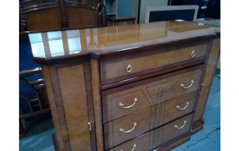 CHAMBRE MERISIER MARQUETE LIT, CHEVET, COMMODE, GR