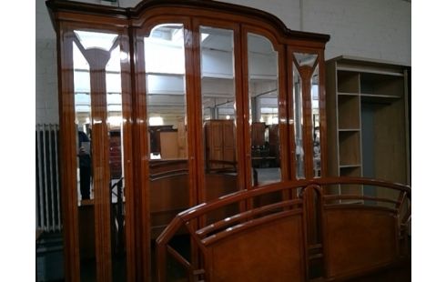 CHAMBRE MERISIER MARQUETE LIT, CHEVET, COMMODE, GR