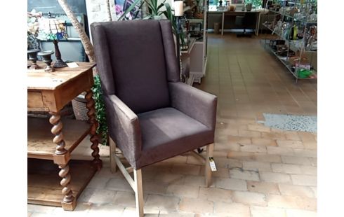FAUTEUIL TISSU BRUN ET PIED BOIS