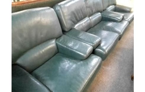 CANAPE VERT CUIR + 2 FAUTEUILS CUIR VERT