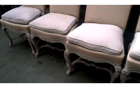 6 CHAISES CERUSE GRIS BEIGE TISSU