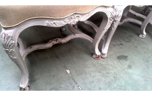 6 CHAISES CERUSE GRIS BEIGE TISSU