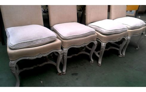 6 CHAISES CERUSE GRIS BEIGE TISSU