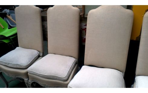 6 CHAISES CERUSE GRIS BEIGE TISSU
