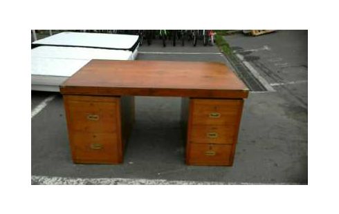 BUREAU MINISTRE BOIS EXOTIQUE DESSUS VERRE