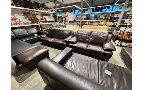 SALON 3+2+POUF CUIR BRUN ITALSOFA