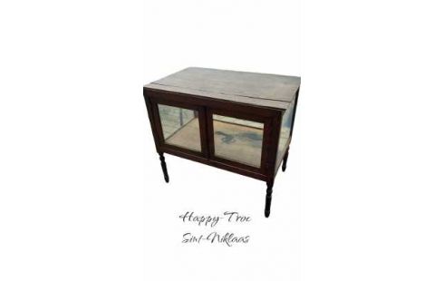 KASTJE OUD HOUT GLAS 2 DEUREN