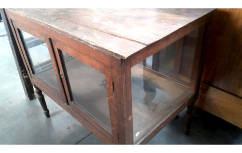 KASTJE OUD HOUT GLAS 2 DEUREN