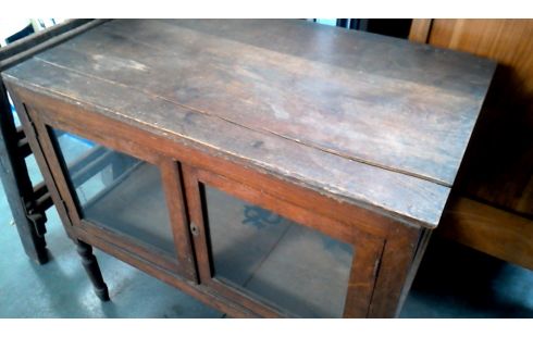 KASTJE OUD HOUT GLAS 2 DEUREN