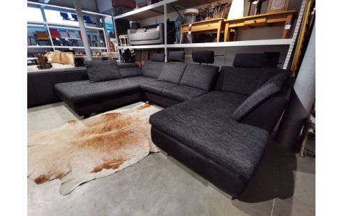 679 SALON D'ANGLE TISSU NOIR 2 TEXTURES DOSSIERS MOBILES