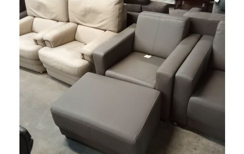 FAUTEUIL CLUB + POUF TAUPE PU
