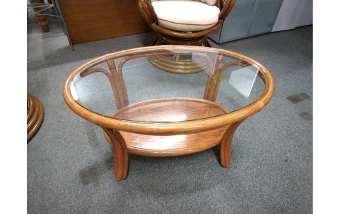 TABLE BASSE ROTIN VERRE