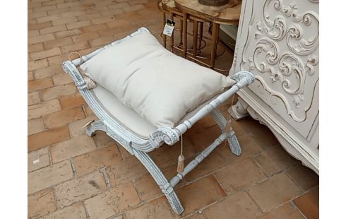 SIEGE PATINÉ BLANC COUSSIN EN LIN