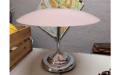 LAMPE SUR PIED CHROME OPALINE ROSE a