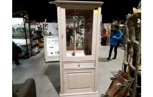 MEUBLE VITRINE CÉRUSÉ ROSE 2P 1T