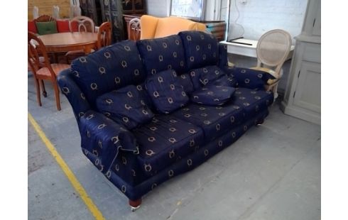 CANAPE AMERICAIN SATIN BLEU COURONNES OR