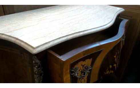 NÄHSCHRÄNKCHEN ITALIENISCH, , KOMMODE 2 SCHUBLADEN TRAVERTIN, , INTARSIE KUPFER