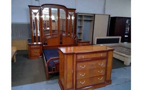 CHAMBRE MERISIER MARQUETE LIT, CHEVET, COMMODE, GR