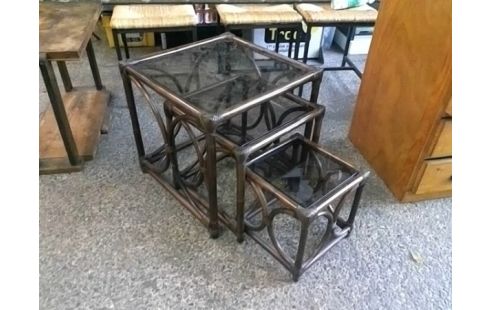 TABLES GIGOGNES EN ROTIN PLATEAU VERRE