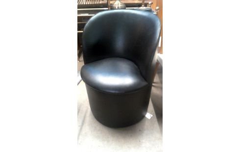 FAUTEUIL ROND NOIR SIMILI CUIR
