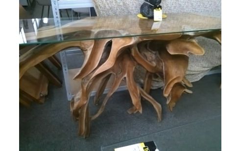 CONSOLE PIED RACINE TECK FLEURS 180X40