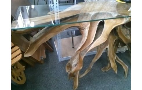 CONSOLE PIED RACINE TECK FLEURS 180X40