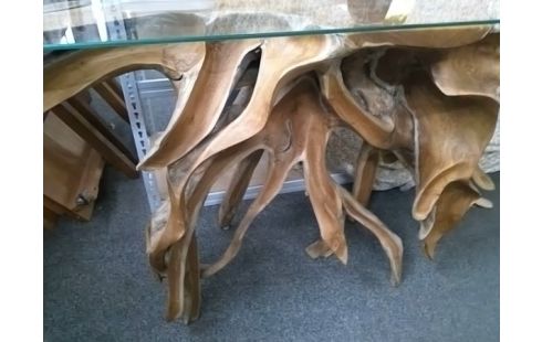 CONSOLE PIED RACINE TECK FLEURS 180X40