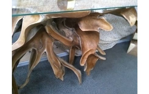 CONSOLE PIED RACINE TECK FLEURS 180X40