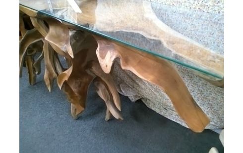 CONSOLE PIED RACINE TECK FLEURS 180X40