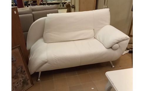 SALON CUIR BLANC 3+LISEUSE+POUF