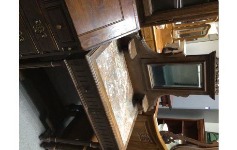 COIFFEUSE CHENE 1900 2 TIROIRS MARBRE ROUGE