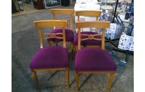 CHAISE BOIS ASSISE VELOUR VIOLET X4