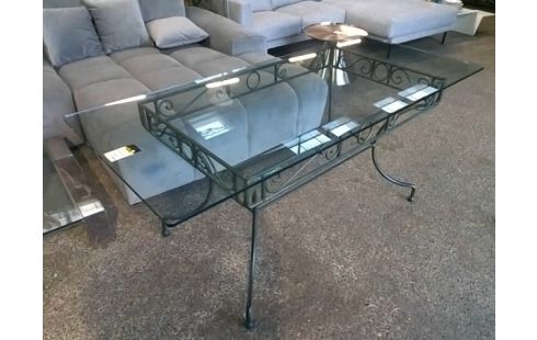 TABLE FER FORGE VERT PLATEAU EN VERRE