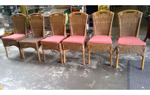 6 CHAISES ROTIN AVEC, , COUSSIN