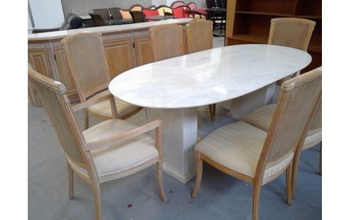 SALLE A MANGER TABLE MARBRE TGM BUFFET MARBRE LOT DE CHAISE CERUSÉ