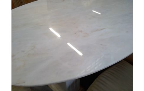 SALLE A MANGER TABLE MARBRE TGM BUFFET MARBRE LOT DE CHAISE CERUSÉ