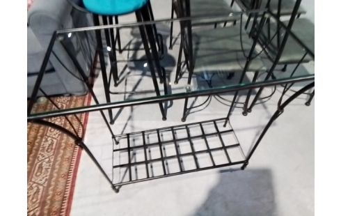 DESSERTE TUBE METAL PLATEAU VERRE