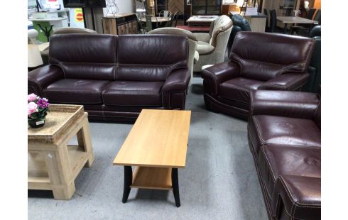 SALON 3+2+1 GROS CUIR BORDEAU