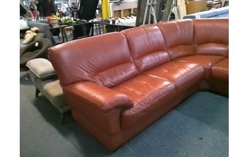 CANAPE D'ANGLE DROIT CUIR MARRON ORANGE 2M22X2M57 CANAPE D'ANGLE DROIT  MARRON ORANGE 2M22X2M62