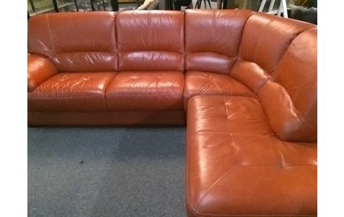 CANAPE D'ANGLE DROIT CUIR MARRON ORANGE 2M22X2M57 CANAPE D'ANGLE DROIT  MARRON ORANGE 2M22X2M62