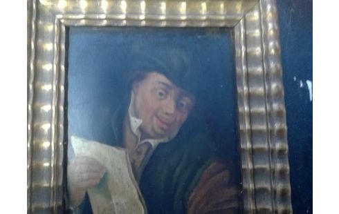 HUILE SUR PANNEAU PORTRAIT D HOMME AVEC DOCUMENT 25 X 18